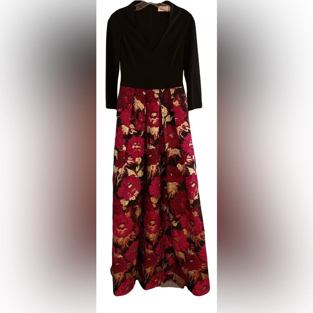 Eliza J Women's Jersey Bodice Jacquard Ballgown Skirt in Black/Floral Sz. 0 NWT
